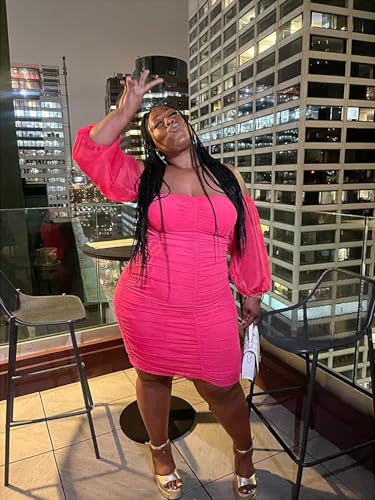Image of EDITCOZY Women Plus Size Dresses Curvy Off Shoulder Long Sleeve Cocktail Wedding Guest Bodycon Club Midi Dress