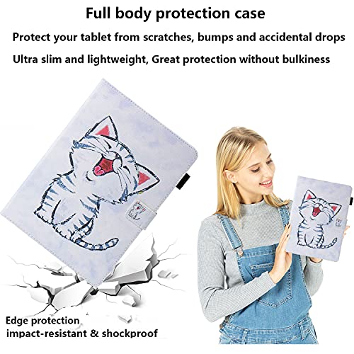 Kindle Fire Hd 10 Tablet Case 9Th And 7Th Generation With Pencil Cards Holder, Uucovers Smart Folio Stand Synthetic Leather Cover [Auto Wake/Sleep] For Amazon Fire Hd 10.1 Inch 2019/2017, Cute Cat #TOP7