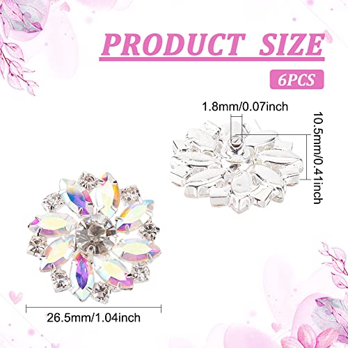 FINGERINSPIRE 6PCS 26.5MM Flower Brass Rhinestone Shank Buttons Crystal AB Color Sew On Buttons with 1-Hole and Flat Back - Image 2