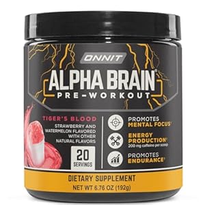 ONNIT Alpha Brain Pre-Workout Powder, IGEN™ Non-GMO Tested, Tiger’s Blood Flavor, Pre-Workout Supplement for Women and Men, Dietary Supplement, 20 Servings per Tub, 6.76 oz