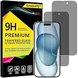 4youquality Privacy Screen Protector for iPhone 15 (6.1-Inch), Anti Spy Tempered Glass Film, 2-Pack, [LifetimeSupport][Anti-Spy][Impact-Resistant][Anti-Scratch]
