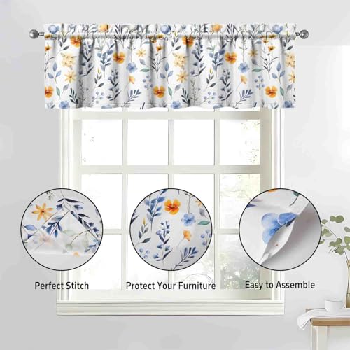 Image of Floral Kitchen Curtains 3 Piece Set Tier Valance Window Decor