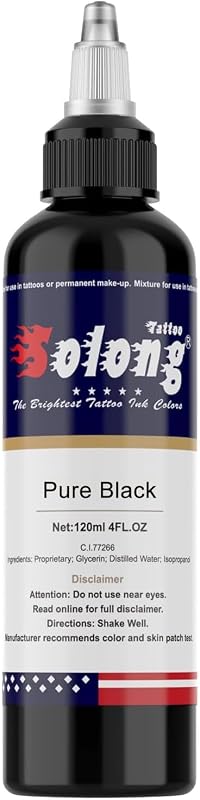 Tinta para tatuagem Nazzor Pure Black para sombreamento e delineamento, 120 mL, TI302-120-019