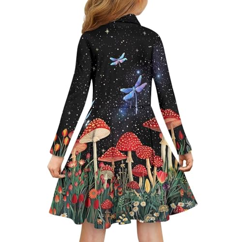 Girls' Casual Long Sleeve Polos Dress Size 2-14T Round Neck Pleated Dress for Girls Fall Daily Wear2