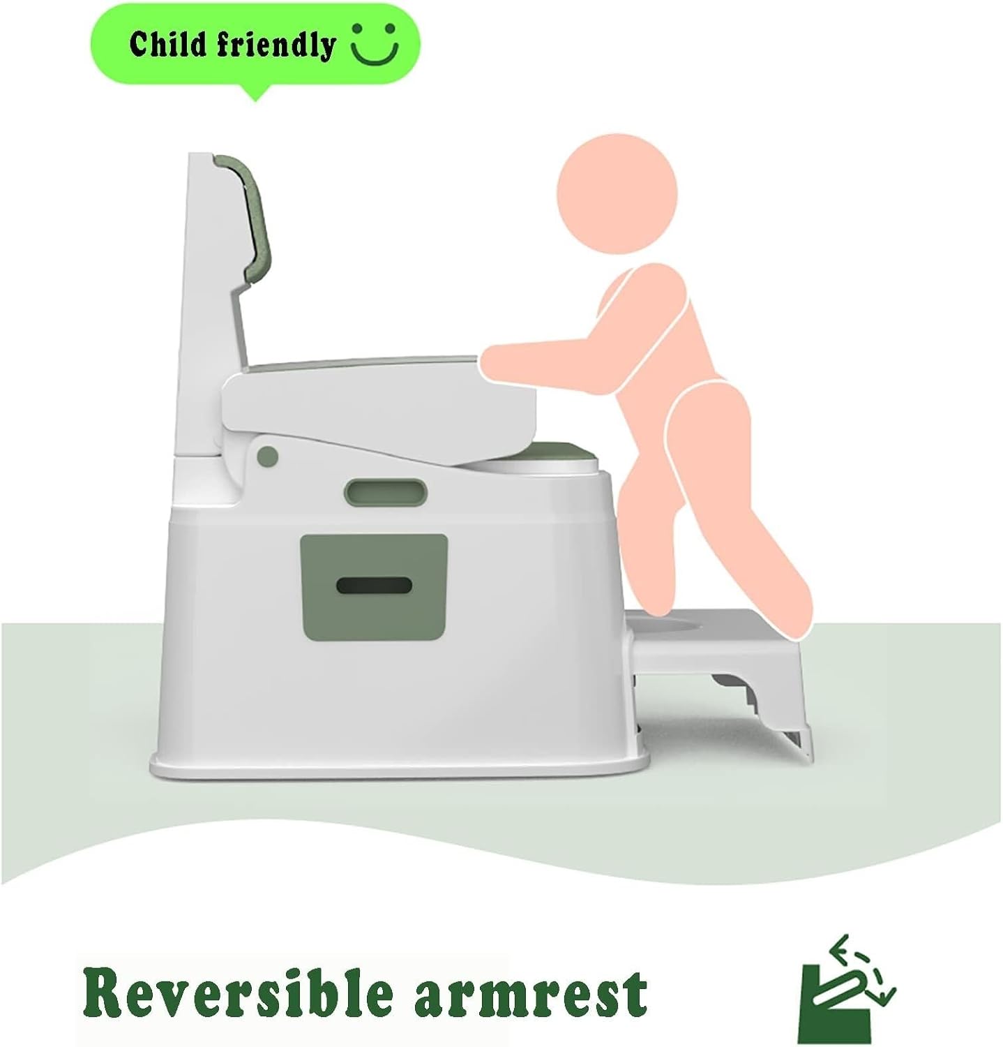 Movable Elderly Toilet, Bedside Toilet with Pull-Out Booster Stool and Reversible Handle, Maximum Load-Bearing 300kg, Suitable for The Elderly, Sick, Pregnant Women, Obese Patients