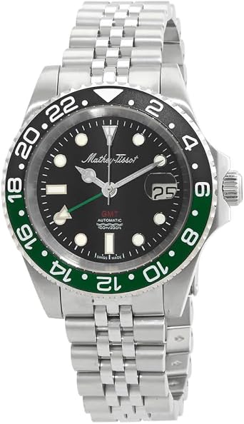 Mathey-Tissot GMT Automatic Black Dial Sprite Bezel Mens Watch H903ATNV, Black, Modern, Black, Modern