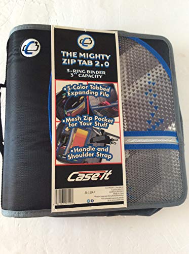 Case-it The Mighty Zip Tab 2.0 3-Ring, 3 Zipper Binder D-159-P (Black and Gray)