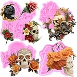 ZiXiang Halloween Skull Fondant Molds Skull Chocolate Silicone Mold for Cake Decorating Cupcake Topper Chocolate Candy Polymer Clay Set Of 4