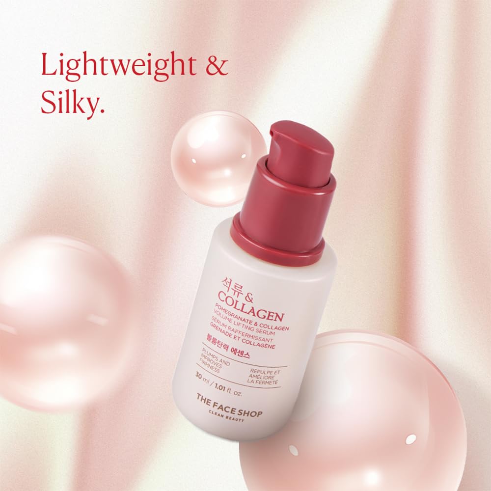 The Face Shop Collagen & Pomegranate Volume Lifting Face Serum | With 10% Marine Collagen & Hyaluronic Acid for Firming, Wrinkle Care & Intense Hydration | Korean Skincare Serum, 30ml 3