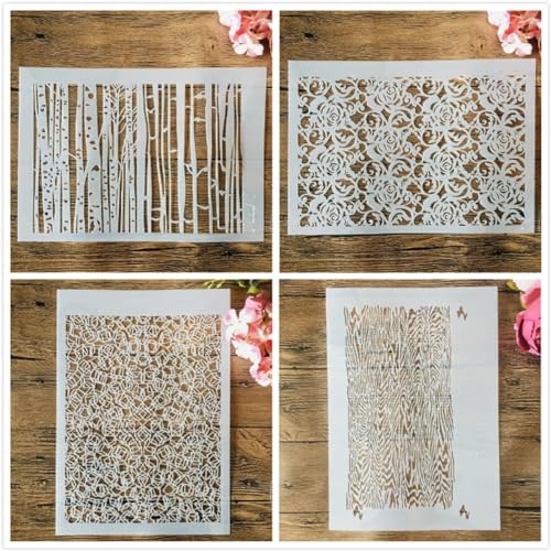 Plantillas para pintar de hojas de árbol hechas de material flexible A4 para muebles y telas, 4 piezas 2