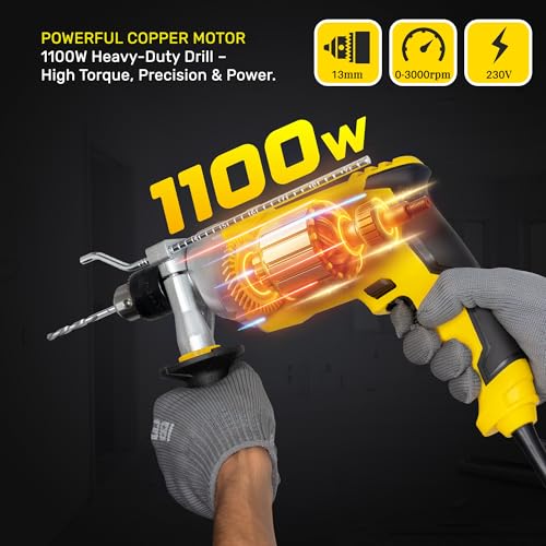 Image of IBELL VORMIR VRID13-30 Impact Drill -13mm Keyless Chuck,1100W Electric Drill, 0-3000 RPM Variable Speed, Forward /Reverse, Hammer & Rotary Function, DIY Home & Professional Power Tool-1 Year Warranty