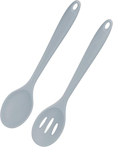 Paquete de 2 cucharas de silicona para cocinar, 10.6 pulgadas, antiadherentes, ranuradas y sólidas, resistentes al calor, para cocina, cocinar,