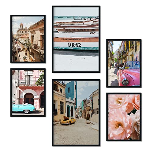 Nacnic - Pack 6 Posters Ciudad Cuba - Láminas Decorativas de fotografia para Colgar en Pared Artística - Paisaje, Playa, Verano Cubano - A3 y A4 - Sin marco