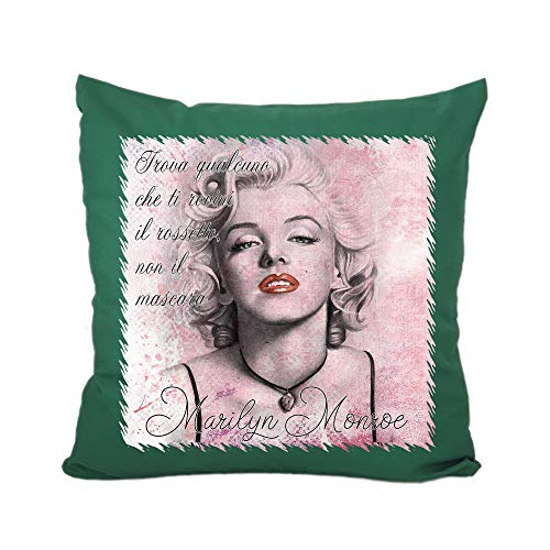 Coussin en coton - Marilyn Monroe - personnalisé, fabriqué en Italie (Vert)