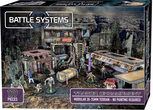 Battle Systems - Modular Tabletop 3D Gaming Sci-Fi Terrain - Perfect for 28mm-35mm Miniatures and Figures - No Painting Required - Science Fiction Aliens 40K Wargame (Trader Encampment)