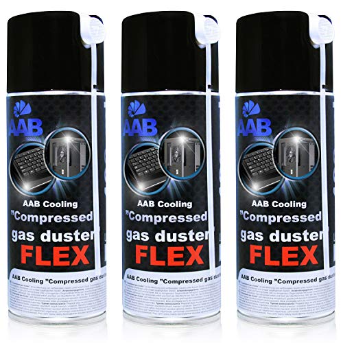 AABCOOLING Compressed Gas Duster FLEX 400ml - Conjunto de 3 - Spray con un Tubo Flexible, Limpiar PC y Televisiones, Spray de Aire Comprimido, Soplador de Aire