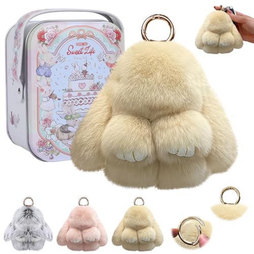 Lucift Bunny Keychain with Box, Bunny Keychain with Tin,Bun-ny Handmade Soft for Christmas Gifts, Bags, and Keys(Khaki)