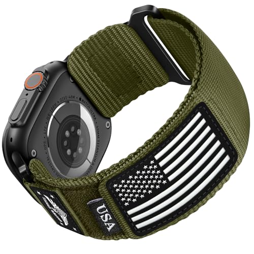 SNBLK Rugged Nylon Sport Bands Compatible with Mens Apple Watch Ultra 3 Band 49mm 46mm 45mm 44mm 42mm, Woven Stars Stripes Flag Adjustable Strap for iWatch Bands Ultra 2/Ultra Series 11 10 9