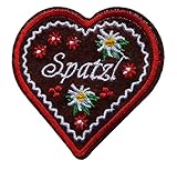 Aufschrift Spatzl Lebkuchenherz Spatzl Edelweiss Herz Patch Aufnäher Bügelbild Applikation (rot)