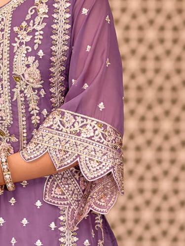 Image of INDO ERA Women's Organza Embroidered Straight Kurta and Pant with Dupatta Set (IEOUT10606)