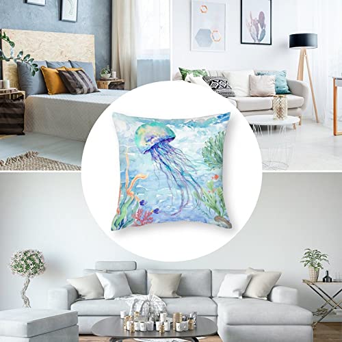 Monond PDTXCLS WANBFETUI Coastal Pillow Covers 18x18 Set of 4 Ocean Sea Decorative Throw Pillow Covers Square Polyester Cushion Case for Home Sofa Couch Decor(18 inch) - Image 6