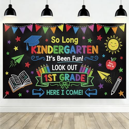 Ledinca Kindergarten Graduation Decoration Backdrop 71x43 Inch, Kids Graduation to 1st Grade Decor, Class of 2026 Graduation Photo Background for School Classroom Home Party Supplies