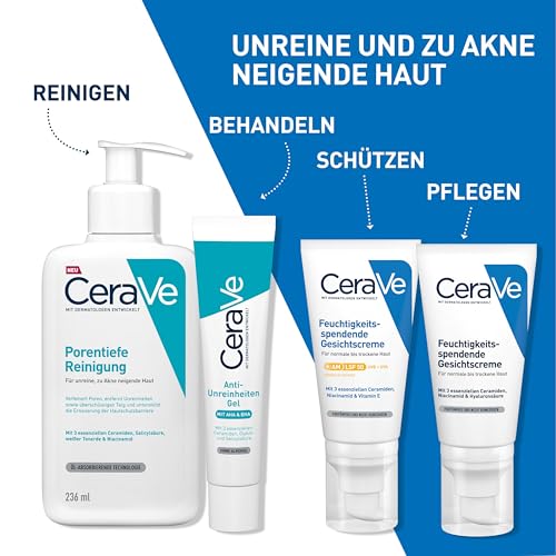 CeraVe Anti-Unreinheiten Gel für das Gesicht, Peelingeffekt gegen unreine und zu Akne neigender Haut, Mit Salicylsäure, Glykolsäure und 3 essenziellen Ceramiden, 40 ml