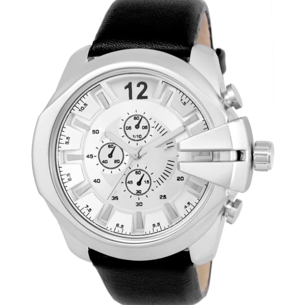 AFFOD MART Mens Fashion Stainless Steel Case | Luxury Analog Watch with Leather Strap for Men (White) (B0C8Z1QQYV) Amazon Price History, Amazon Price Tracker