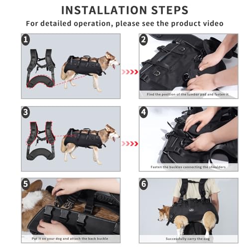 Wakytu Hundetasche für Kleine Hunde Notfallrucksack, Hundetragetasche für Behindert, Gelenkverletzungen, Ältere Hunde Treppen rauf und runter, Autos Hundetragetuch (33-66 LBS)
