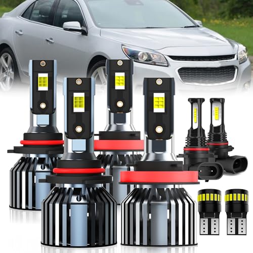 AMXTOBUB For 2013-2015 Chevy Malibu light Bulbs, 9005 High Beam H11 Low Beam 9145 Fog Light License Plate Lights Combo, 8PCS