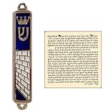 TALISMAN4U Jewish Mezuzah Case with Scroll Jerusalem Western Wall Torah Crown Design Silver Tone Enamel Israel Door Mezuza 3.5 Inch