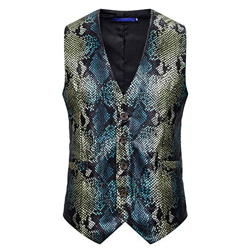 FAXIKIO Men's Paisley Vest Single Breasted Suit Vest Fish-Scale Pattern Dress Vest Wedding Party Waistcoat