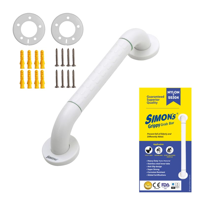 Simons Grippy Heavy-Duty Nylon and SS304 Inside Bathroom and Toilet Anti Slip Grab bar for Elderly Hand Railing and Safety Handle| White | 3.5 cm Broad, 38 cm Length Grab Rail - 1pcs (B09KVF7GJB) Amazon Price History, Amazon Price Tracker