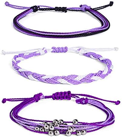 Bohemian Friendship Bracelet Set Beach Waterproof String Ocean Surfer Beaded Jewelry Adjustable Braided Rope String Cactus Bracelets Boho Stretch Handmade Woven Bracelets for Teen Girls-purple