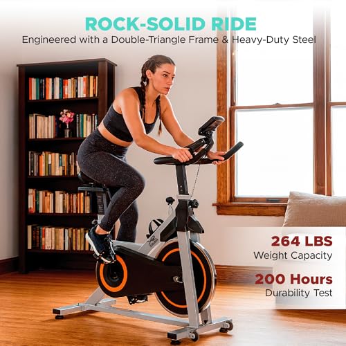 Image of Stationary Exercise Bike for Home, Indoor Cycling Bike with Silent Belt Drive, Adjustable Seat & Resistance, LCD Display, iPad Holder, 264 LBS Weight Capacity