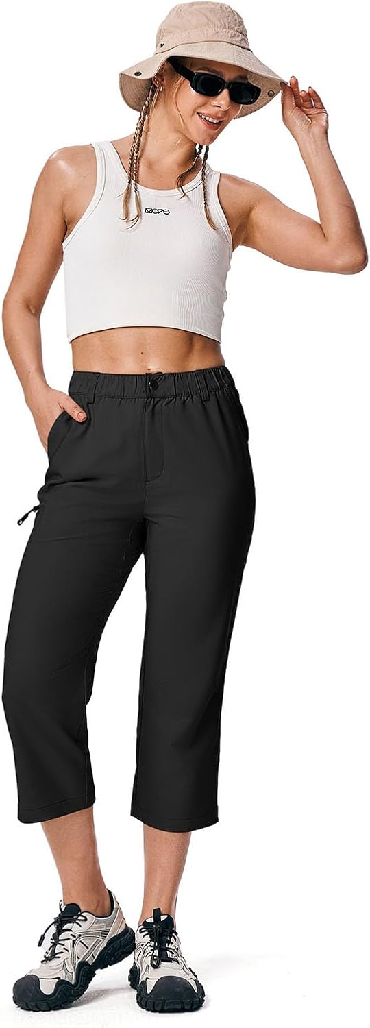 YSENTO Capri Pants for Women with Cargo Zipper Pockets Lightweight Stretch UPF 50 Quick Dry Summer Hiking Capris