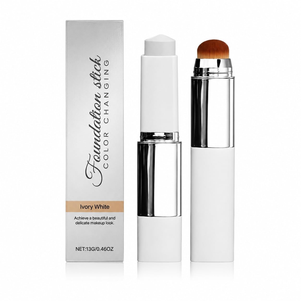 color changing foundation stick with built-in brush - full coverage cream concealer makeup stick for dark skin tone, twist-up face base with smooth long-lasting finish, 13 g