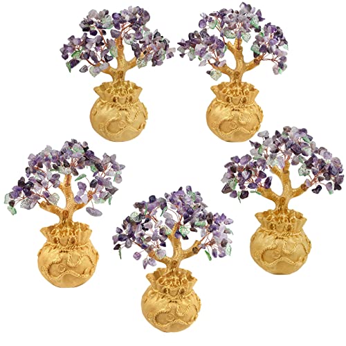 KYEYGWO Amethyst Crystal Money Bag Tree Bonsai Tree Feng Shui Decoration Reiki Healing Crystal Stone Office Home Table Decoration Wealth and Good Luck - Image 3