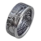 LRGKMCWTOB 925 Sterling Silver Vintage Morgan Silver Dollar Coin Design American Coin Ring Fashion Jewelry Handmade Ring (Size 12)