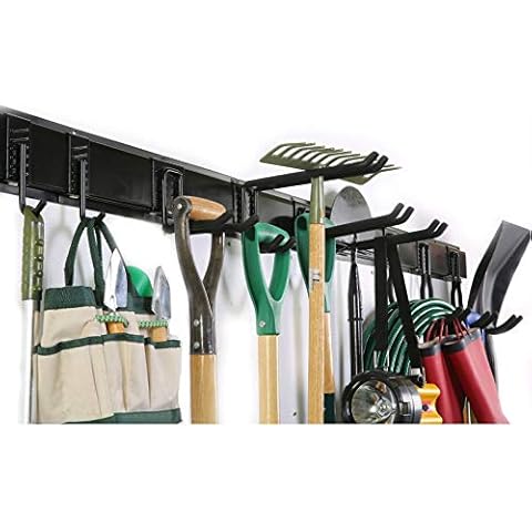 Ultrawall 13 PCS Tool Storage Rack, 64 Inches Adjustable Garage Organization Wall Mounted Storage System with 9 Hooks, Heavy Duty Steel Garden Tool Organizer Wall Holders Cover