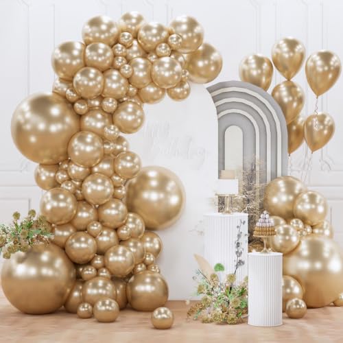 Image of PartyWoo Metallic Gold Balloons 154pcs Different Sizes of 18 12 10 5 Inch Chrome Gold Balloon Arch Kit Garland for Birthday Graduation Baby Shower Wedding Bachelorette Party Decorations Gold-G127