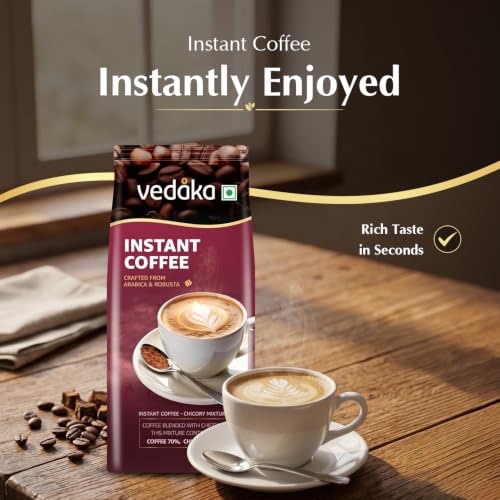 Image of Amazon Brand - Vedaka Instant Coffee 200 g | 70:30 Coffee Chicory Blend | Strong Aroma & Bold Taste | Medium Roast | Ready in Seconds