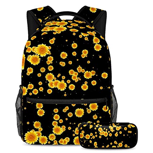 Sac à dos tournesol avec trousse assortie pour écoliers et ados