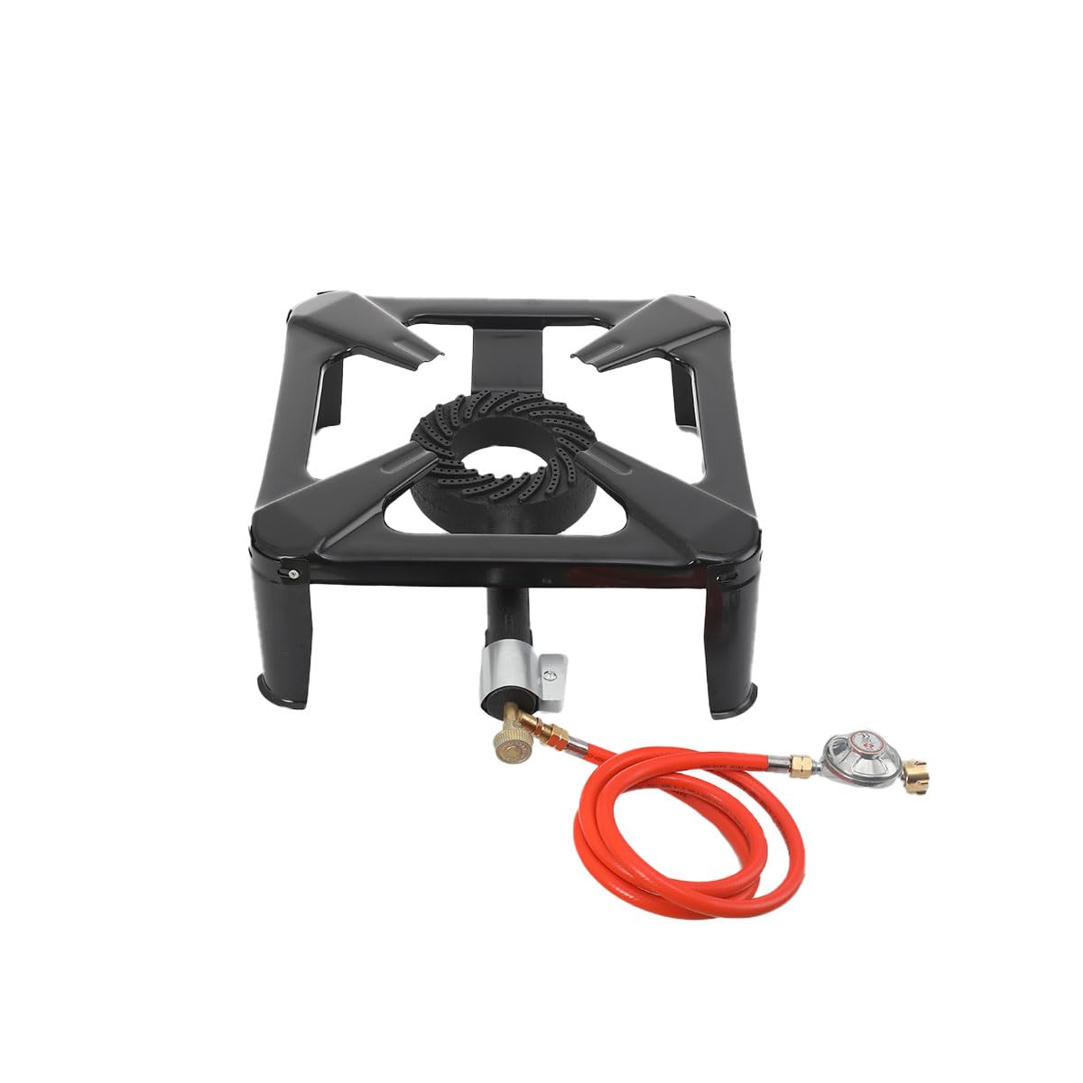 Réchaud à gaz 10 kW - 40 x 40 x 15 cm - 1 feu - Avec tuyau de 1,5 m et régulateur de pression de 50 mbar - Réchaud à gaz à 4 pieds - Pour camping et randonnée