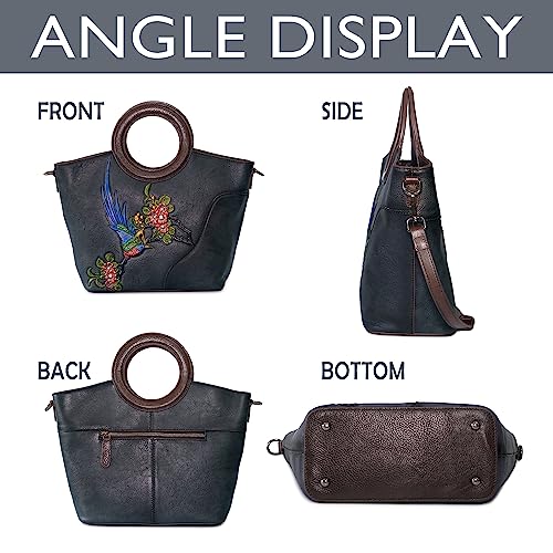 Image of Genuine Leather Satchel for Women Top Handle Bags Handmade Purse Vintage Embossed Leather Crossbody Handbags Hobo Bag