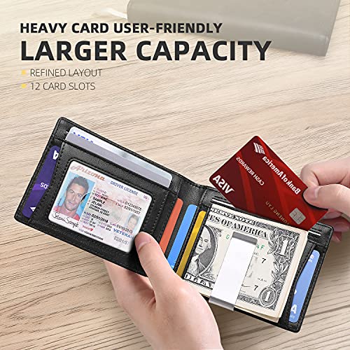 Image of Zitahli Slim Wallet for Men,RFID Blocking Leather Bifold with Money Clip | Minimalist Front Pocket Design, Holds 12 Cards, RFID Protection, Gifts for Men on Birthdays, Father's Day, and Christmas