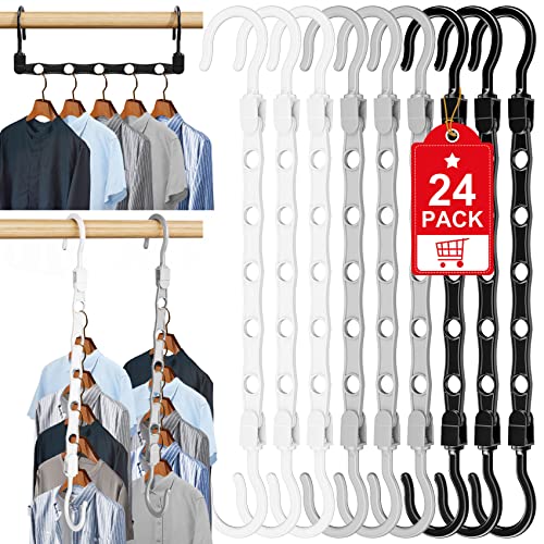 Image of 24 Pack Hangers Space Saving Magic Space Saver Storage Smart Plastic Clothes Hanger Organizer Closet Organizers and Storage for Closet Apartment College Dorm Room Essentials,Black White Grey