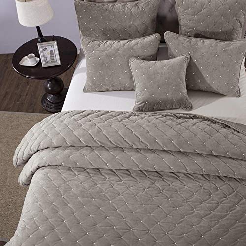 Tache Velvet Dreams Luxurious Velveteen Velour Super Soft Plush Warm Cozy Diamond Tufted Polka Dot Quilted Coverlet Royal Blue Bedspread Set, King