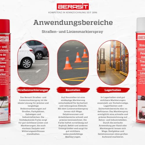 BERASIT Markierungsspray Bodenmarkierung, professioneller Straßen- und Linienmarkierer, wetterbeständig, schnell trocknend, 600 ml, Versandeinheit=1 Dose (rot)