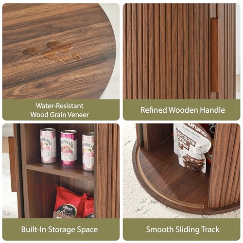 Image of 31.5 inch Round Dining Table for 2-4, Modern Farmhouse Kitchen Table with 2-Tier Storage Shelf, Small Wooden Circle Dining Tables with Fluted Base for Home Dining Room Living Room (Walnut)